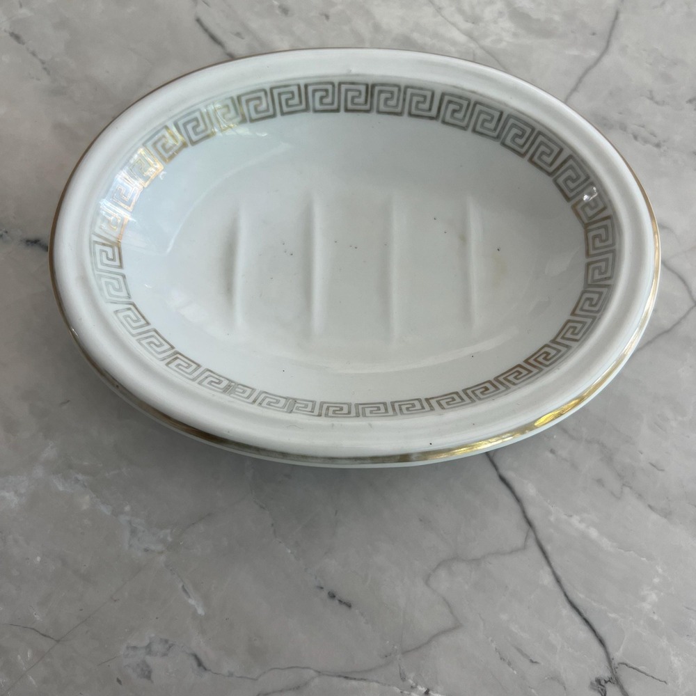 Vintage Lefton China Greek key gold soap‎ dish